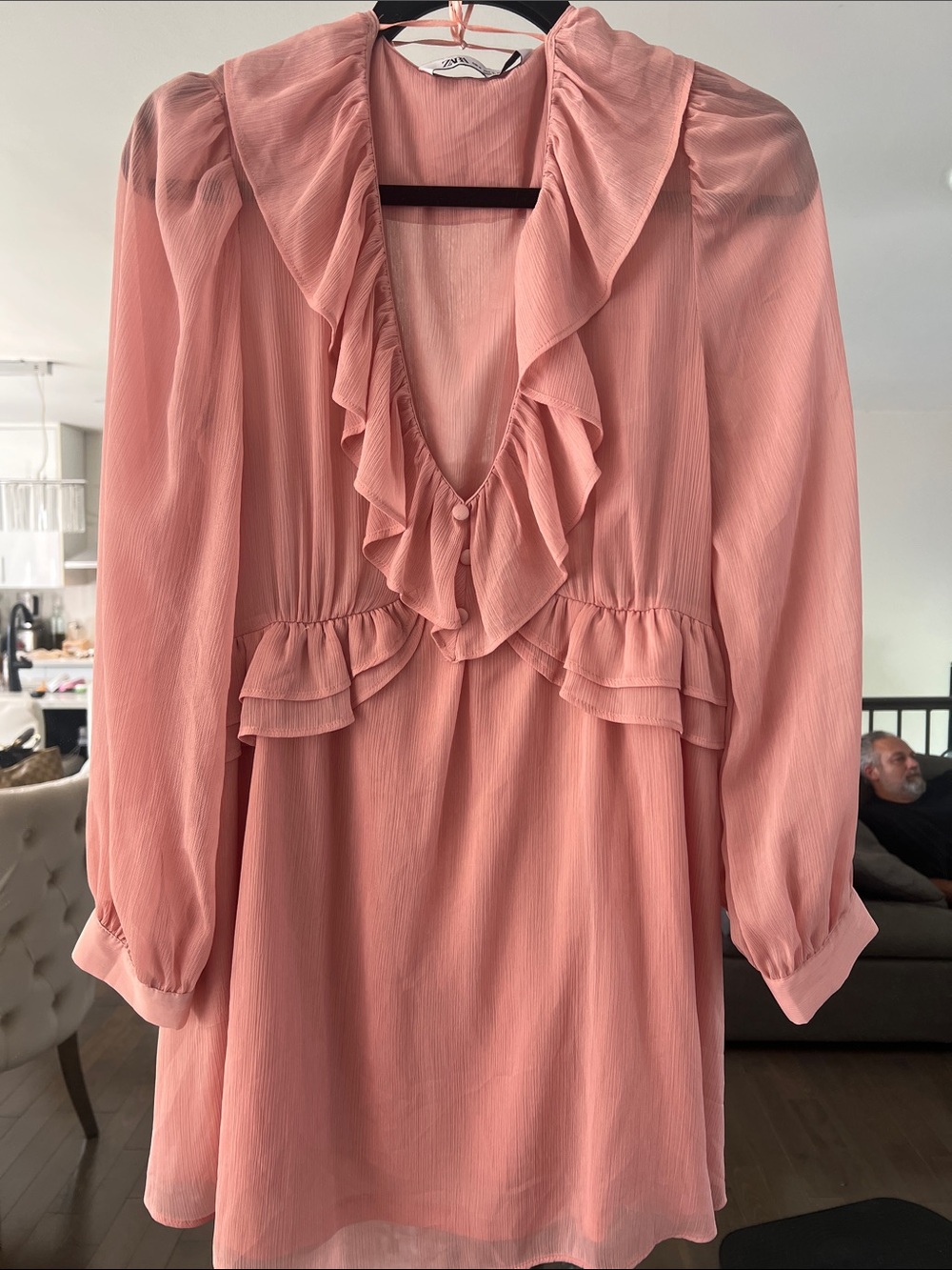Zara Dusty Pink Ruffled V-Neck Tunic